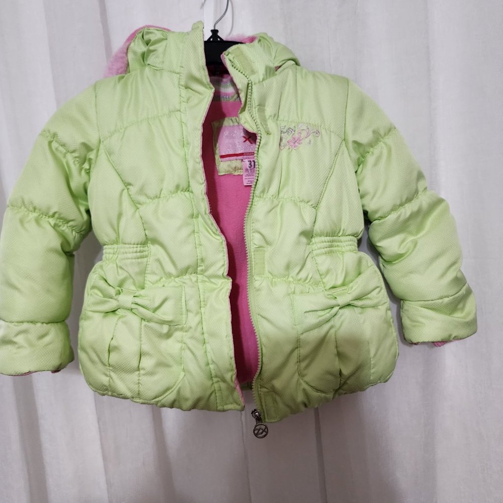 Zero Xposure Green Toddler Winter Jacket With Hoodie Fleece Lining Size 3T